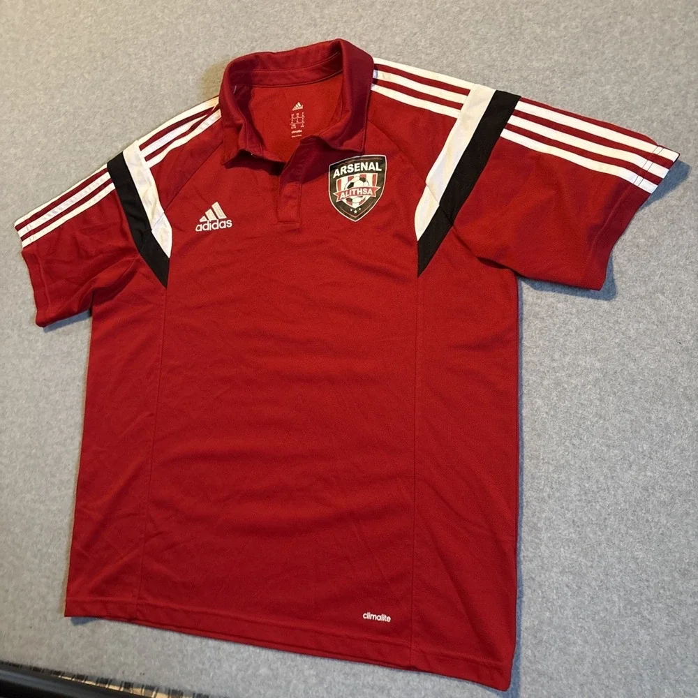 Adidas Arsenal Alithsa Climalite Men's XL Polo Soccer Futbol Red White Jersey